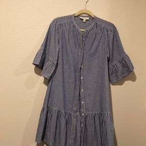 Blue and white stripe cotton dress